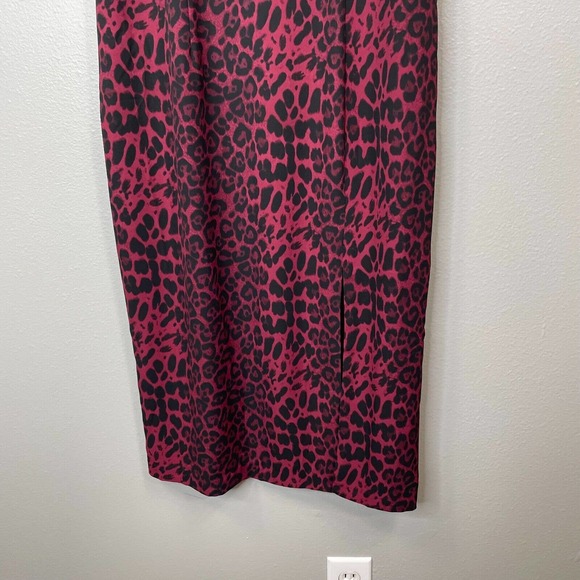 DRESS THE POPULATION Shaireen Leopard Dress Womens Large Burgundy Sleeveless - Picture 4 of 15